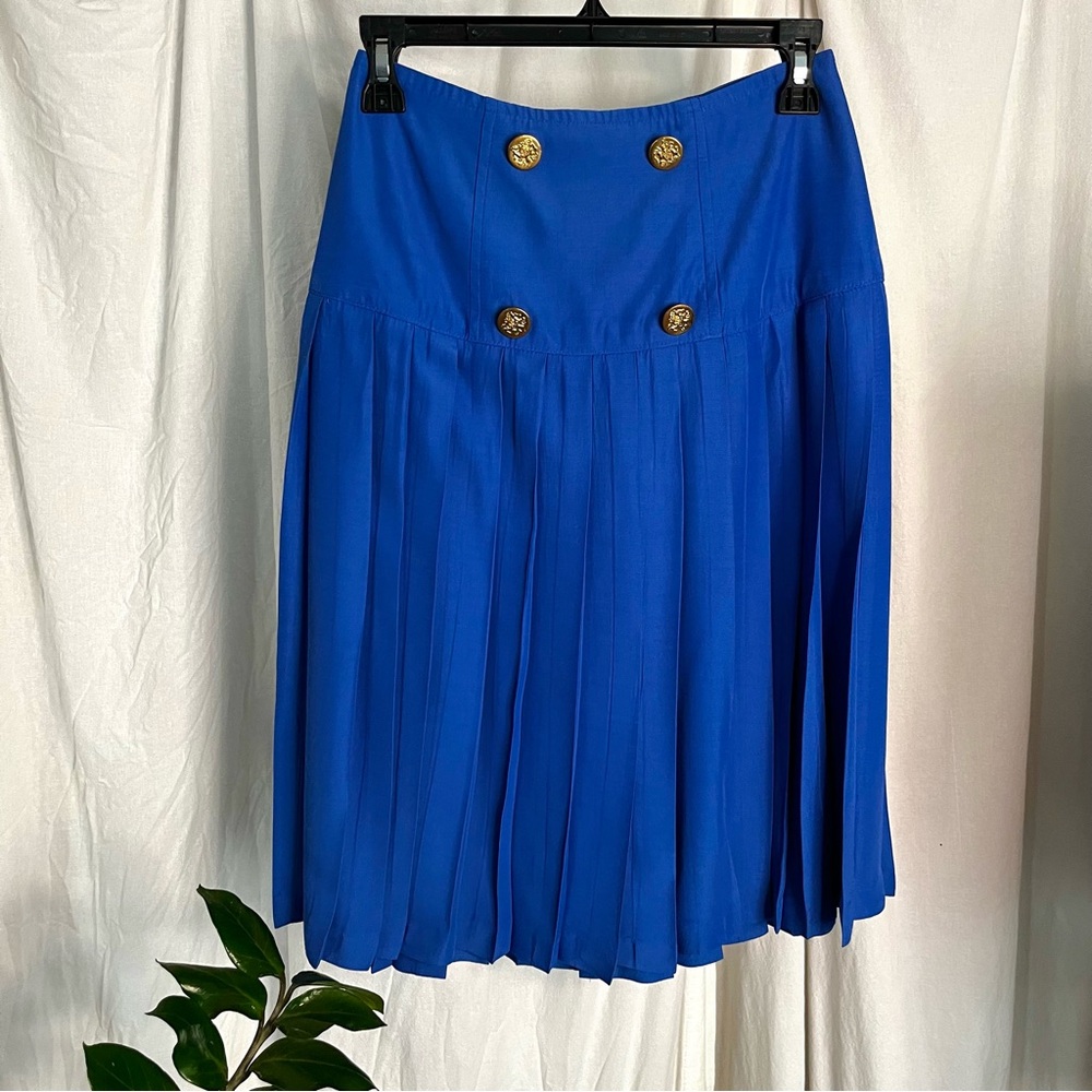Vintage Francine Browner High Waisted Pleated Skirt Cobalt Blue Size 6 1990’s